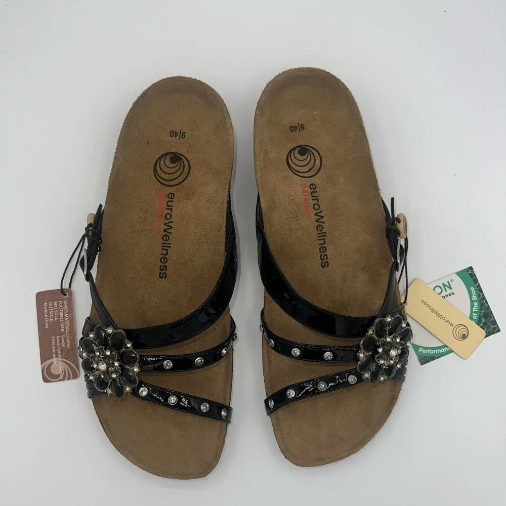 New Eurowellness balance sandal, womens size 9 /40  Gweneth Black leather‎